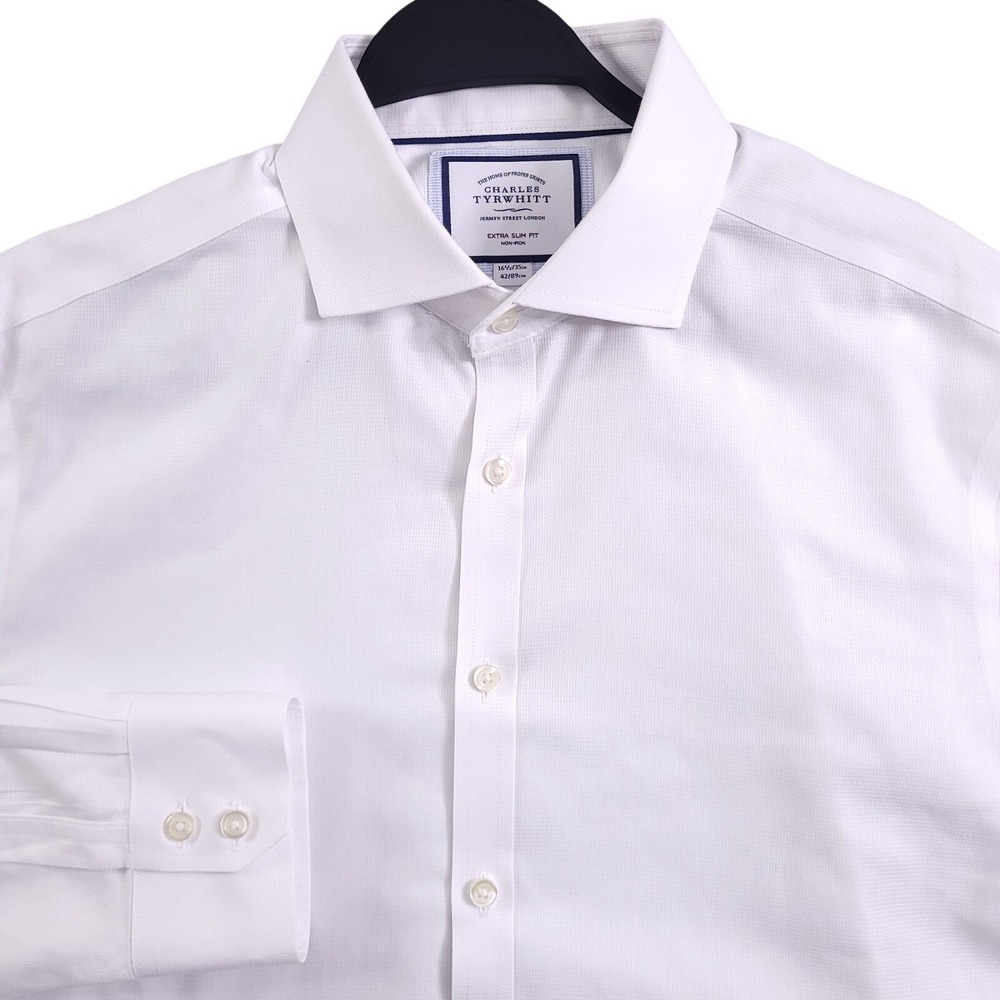 Charles Tyrwhitt Dress Shirt 16.5 35 Extra Slim Fit Non Iron White Solid Mens